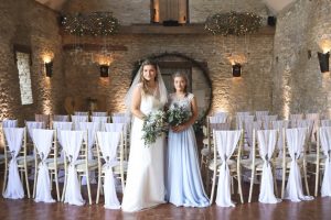 Bridal party in aisle | Journey to the Centre of the Earth | modern ethereal winter styled bridal shoot by Hanami Dream | agate | marble | airplants | tulle | pale blue | gold | Oxleaze Barn | Gloucestershire | October 2017 | Photography by Squib Photography www.squibphotography.co.uk