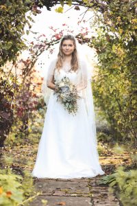 Bride in the orchard | Journey to the Centre of the Earth | modern ethereal winter styled bridal shoot by Hanami Dream | agate | marble | airplants | tulle | pale blue | gold | Oxleaze Barn | Gloucestershire | October 2017 | Photography by Squib Photography www.squibphotography.co.uk