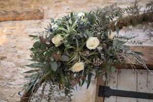 Assymetric display of succulents on moongate | Journey to the Centre of the Earth | modern ethereal winter styled bridal shoot by Hanami Dream | agate | marble | airplants | tulle | pale blue | gold | Oxleaze Barn | Gloucestershire | October 2017 | Photography by Squib Photography www.squibphotography.co.uk