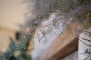 Close up of asparagus fern | Journey to the Centre of the Earth | modern ethereal winter styled bridal shoot by Hanami Dream | agate | marble | airplants | tulle | pale blue | gold | Oxleaze Barn | Gloucestershire | October 2017 | Photography by Squib Photography www.squibphotography.co.uk